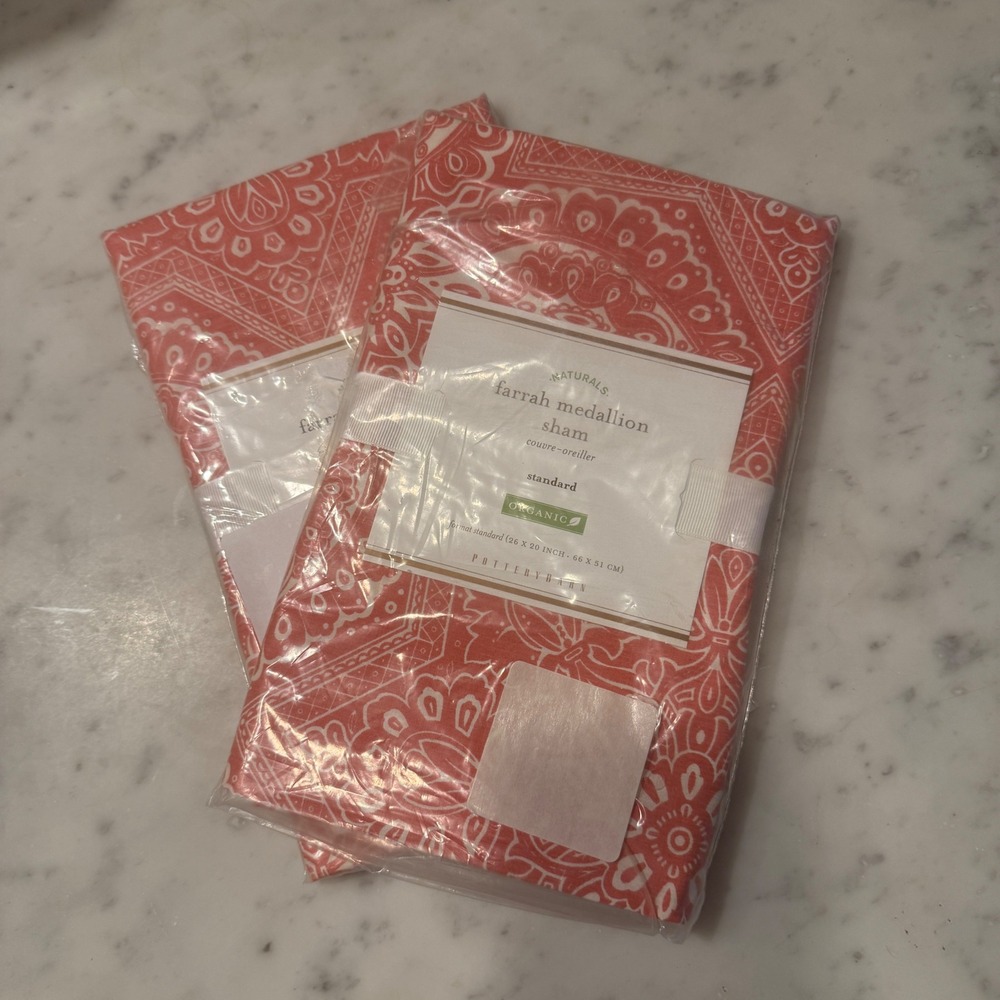 Pottery Barn Farrah Medallion Sham Set of 2 Coral Pink Organic Cotton Standard